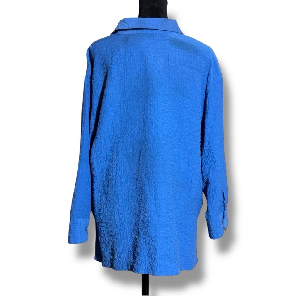 White Stag Royal Blue 3/4 Sleeve Collared Textured Loose Fit Button Down Shirt - Picture 6 of 15
